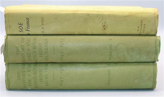 MURRAY, The History of the VIII Kings Royal Irish Hussars, 2 vols, l/e no. 142/250, d.w.s & FOOT, SOE in France